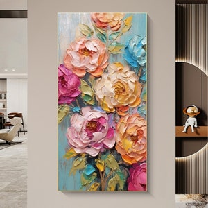 Original Abstract Flower Oil Painting on Canvas, Large Wall Art ...