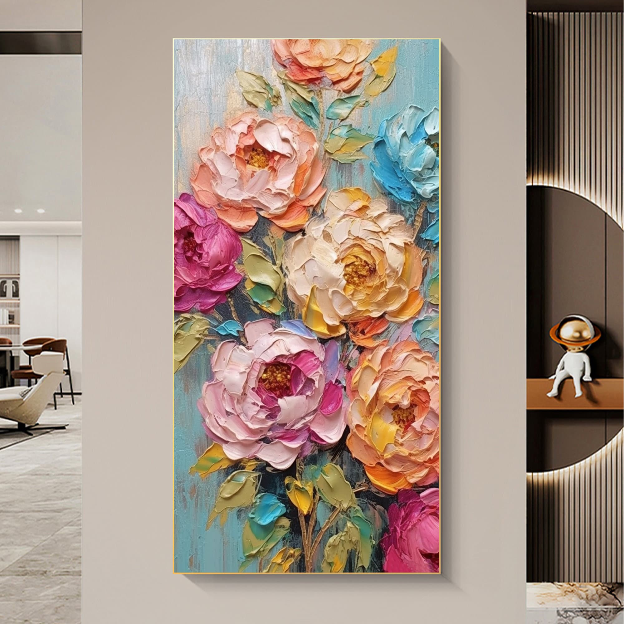 Original Abstract Flower Oil Painting on Canvas, Large Wall Art