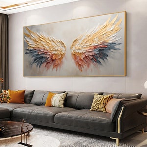 Abstract Angel Wing Oil Painting On Canvas, Large Wall Art, Original Colorful Wing Art Texture Wall Art Minimalist Living Room Decor Gift