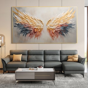 Abstract Angel Wing Oil Painting On Canvas, Large Wall Art, Original Colorful Wing Art Texture Wall Art Minimalist Living Room Decor Gift