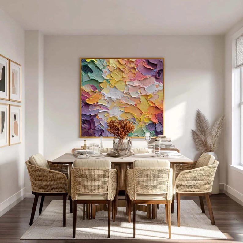 Colorful Abstract Floral Oil Painting, Textured Impasto Canvas Art ...
