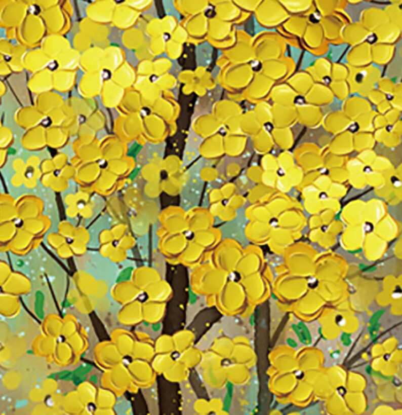 3D Abstract Yellow Flower Tree Oil Painting on Canvas Large Etsy