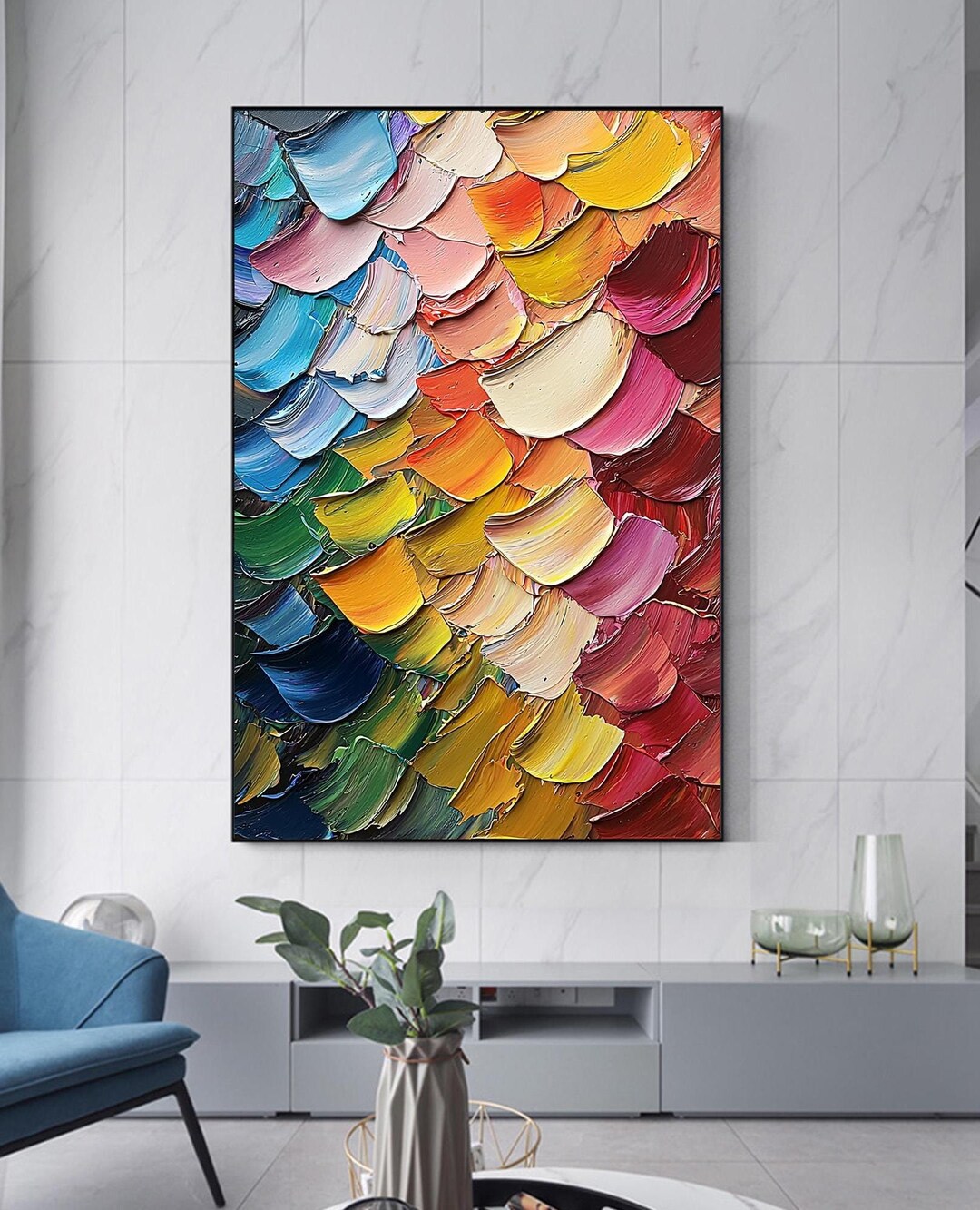 Large Abstract Texture Petal Oil Painting on Canvas, Colorful Boho Wall ...
