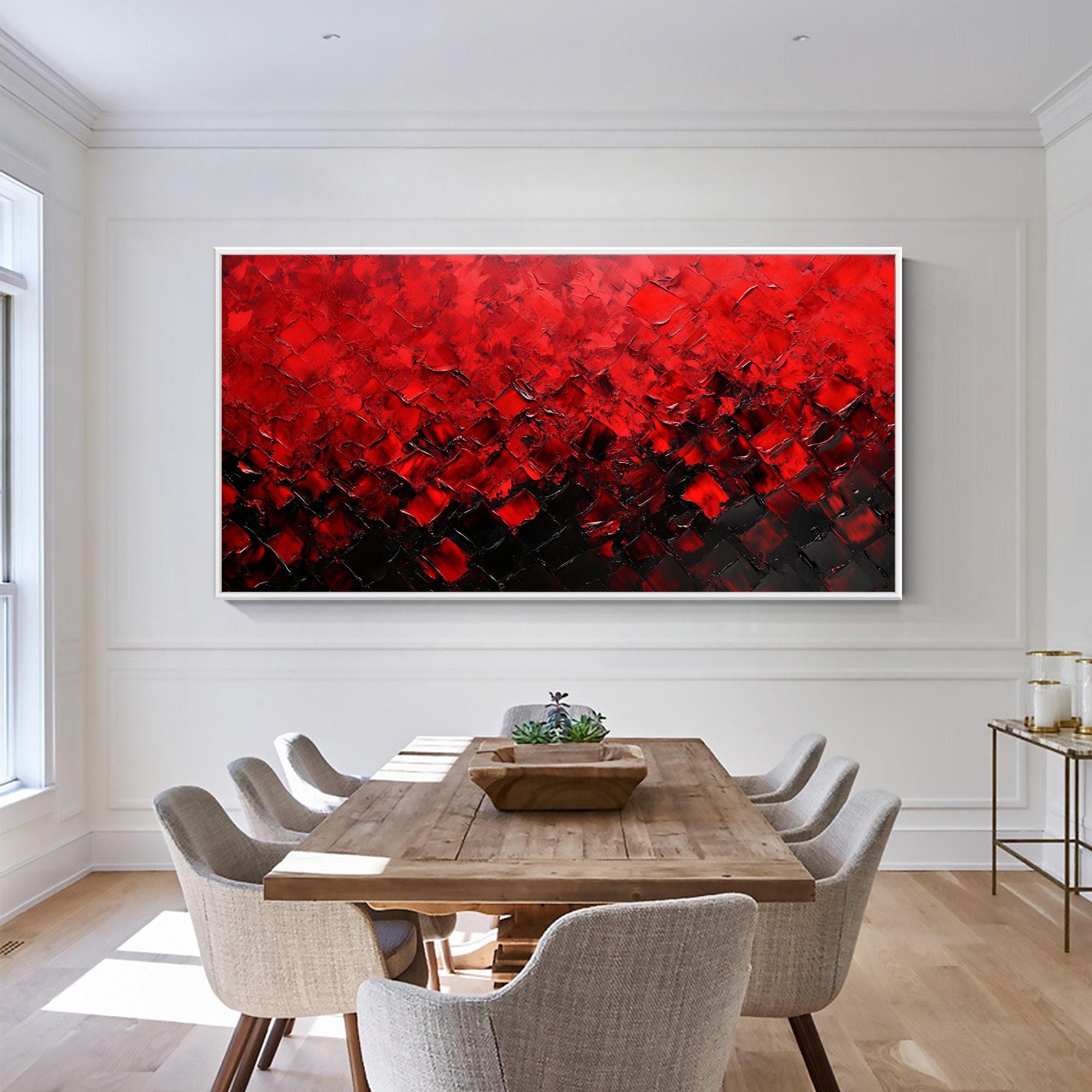 Large Red and Black Abstract Painting, Textured Oil Painting on Canvas ...