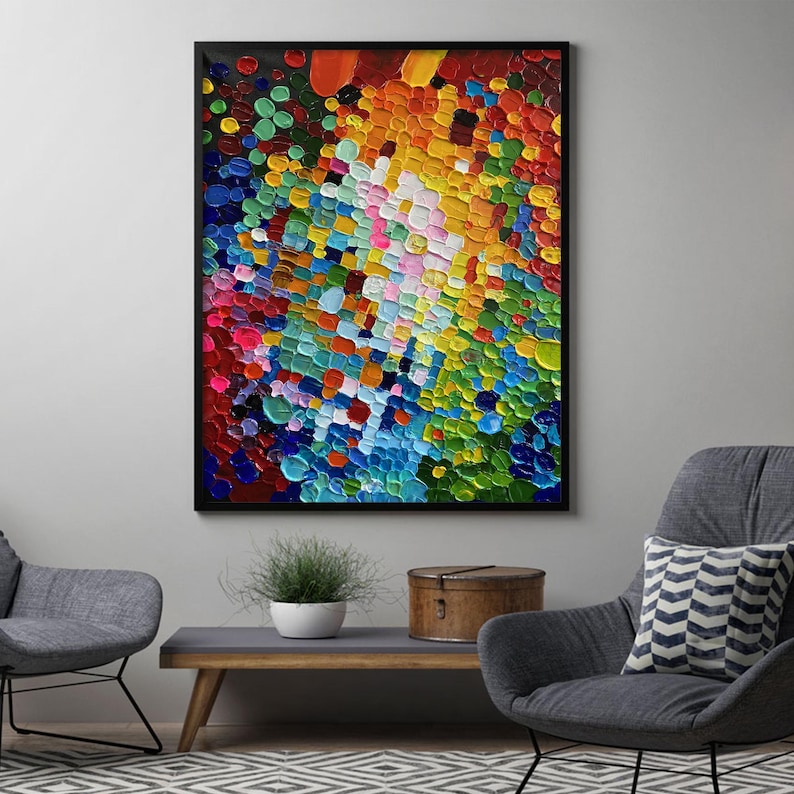 Hand-painted Color Block Oil Painting, Colorful Abstract Canvas Wall ...