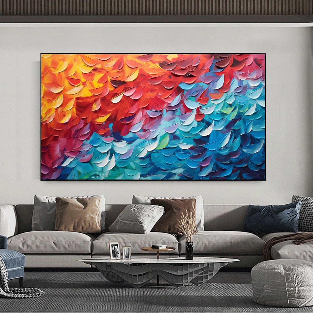 Abstract Colorful Texture Oil Painting on Canvas, Large Wall Art Custom ...