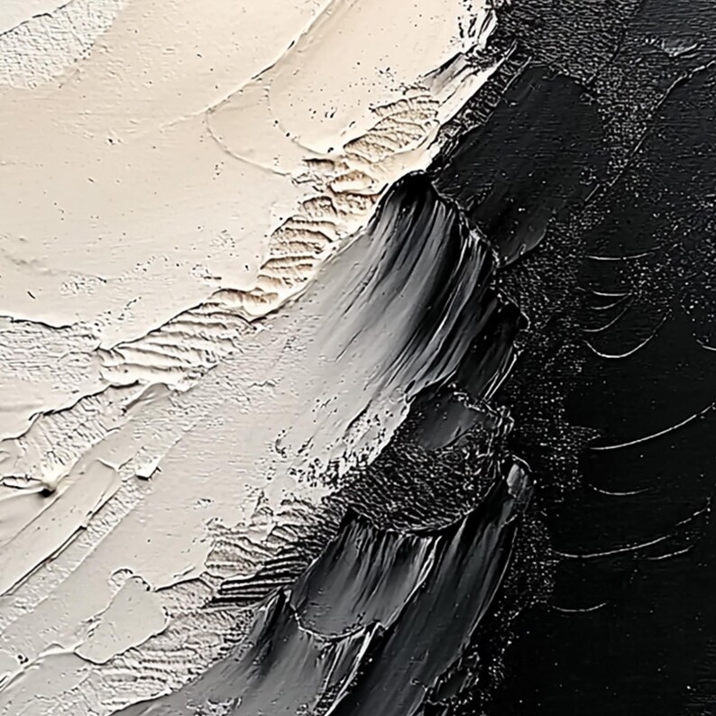 Abstract Black White Oil Painting on Canvas Large Textured Wall Art ...