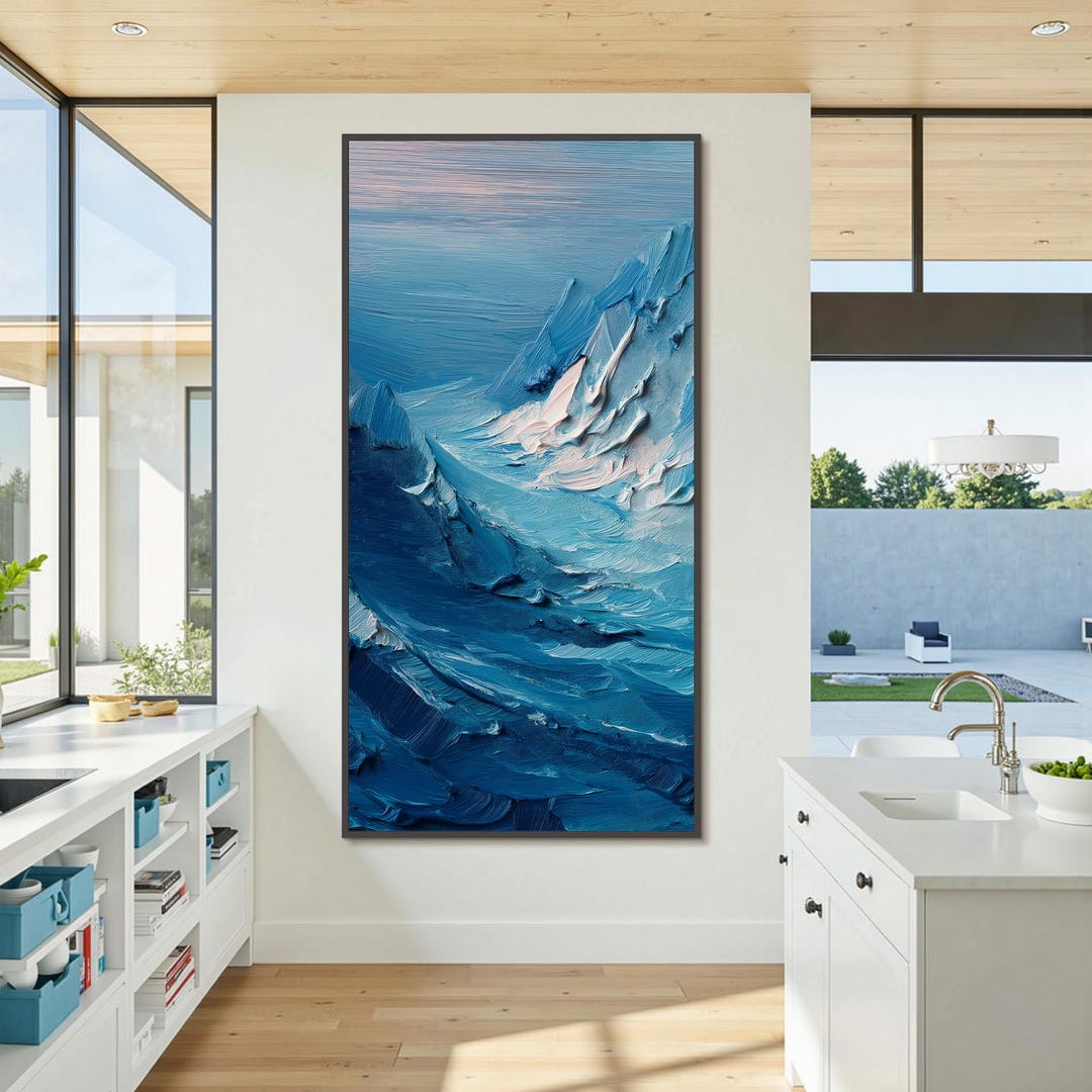 Abstract Original Blue Ocean Wave Oil Painting on Canvas, Large ...