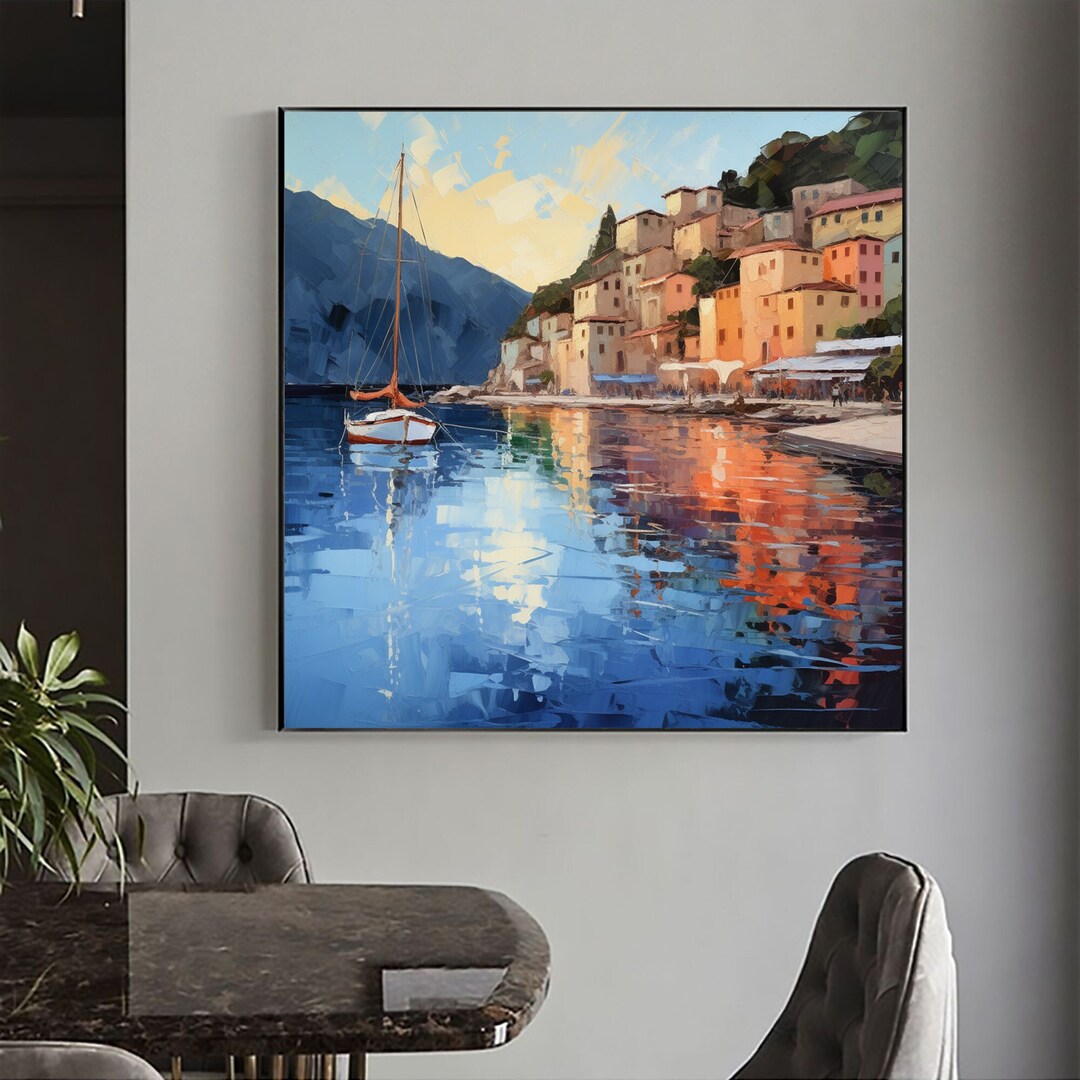Abstract Coastal Landscape Oil Painting on Canvas, Large Wall Art ...