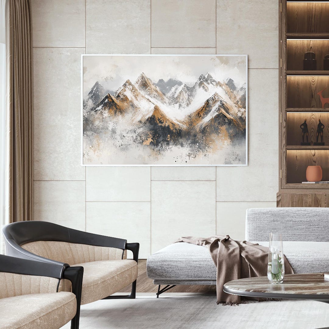 Large Original Mountain Landscape Oil Painting on Canvas, Textured Wall ...