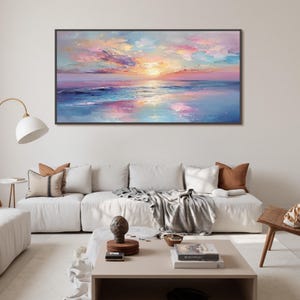 Vibrant Sunset Ocean Oil Painting, Transformative Teal Seascape, Persimmon Coastal Decor, Patina Blue Wave Art, Dopamine Room Aesthetic