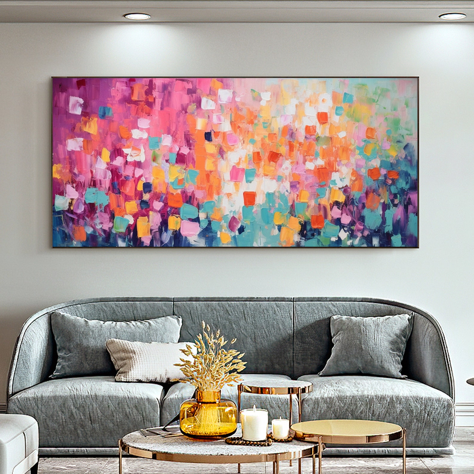 Abstract Colorful Block Oil Painting on Canvas, Large Wall Art ...