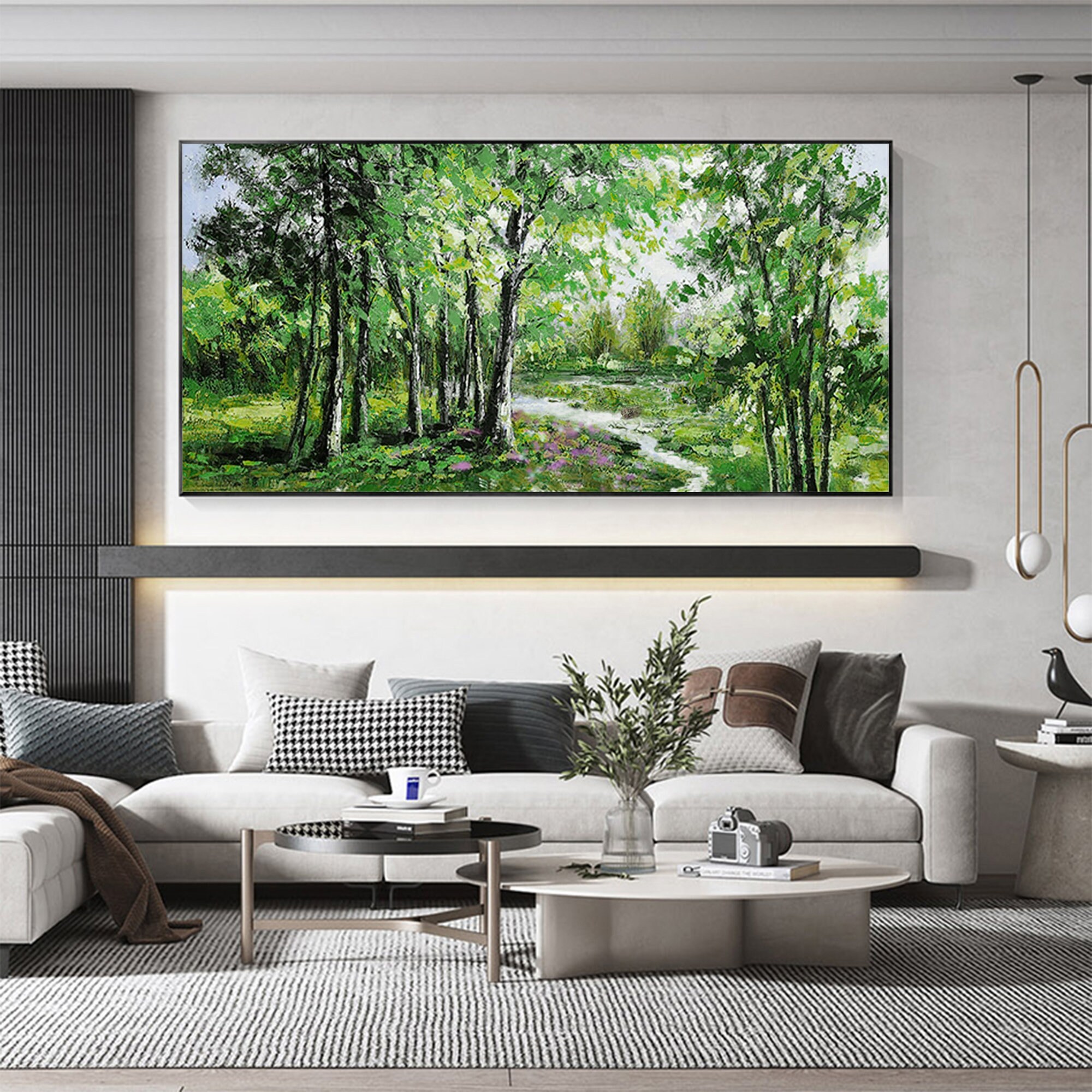 Abstract Forest Oil Painting on Canvas, Large Wall Art, Original Green ...