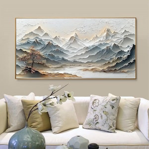 Large Abstract Mountain Oil Painting On Canvas, Original Natural Landscape Painting, Mountain Texture Wall Art Custom Living Room Wall Decor