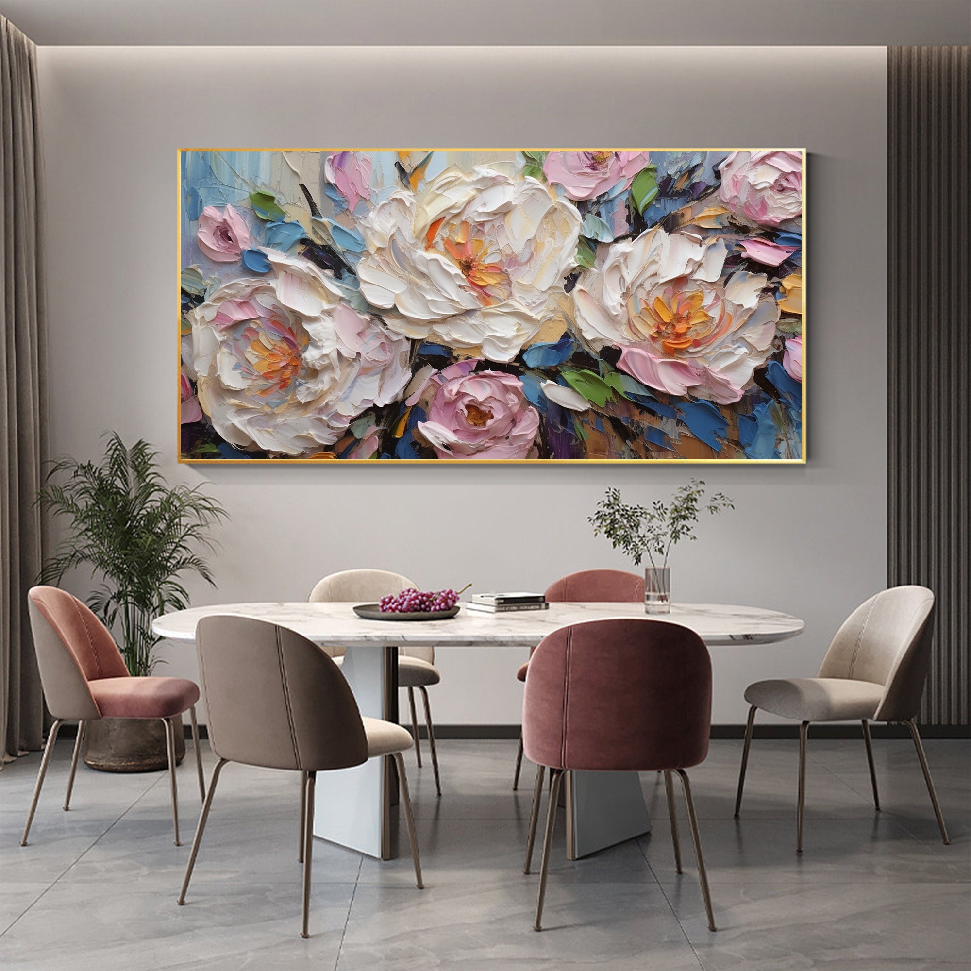 Handgemaltes Ölgemälde Auf Leinwand – Abstrakte Landschaft Mit Weißem Blumenbaum, Professioneller Wanddekor