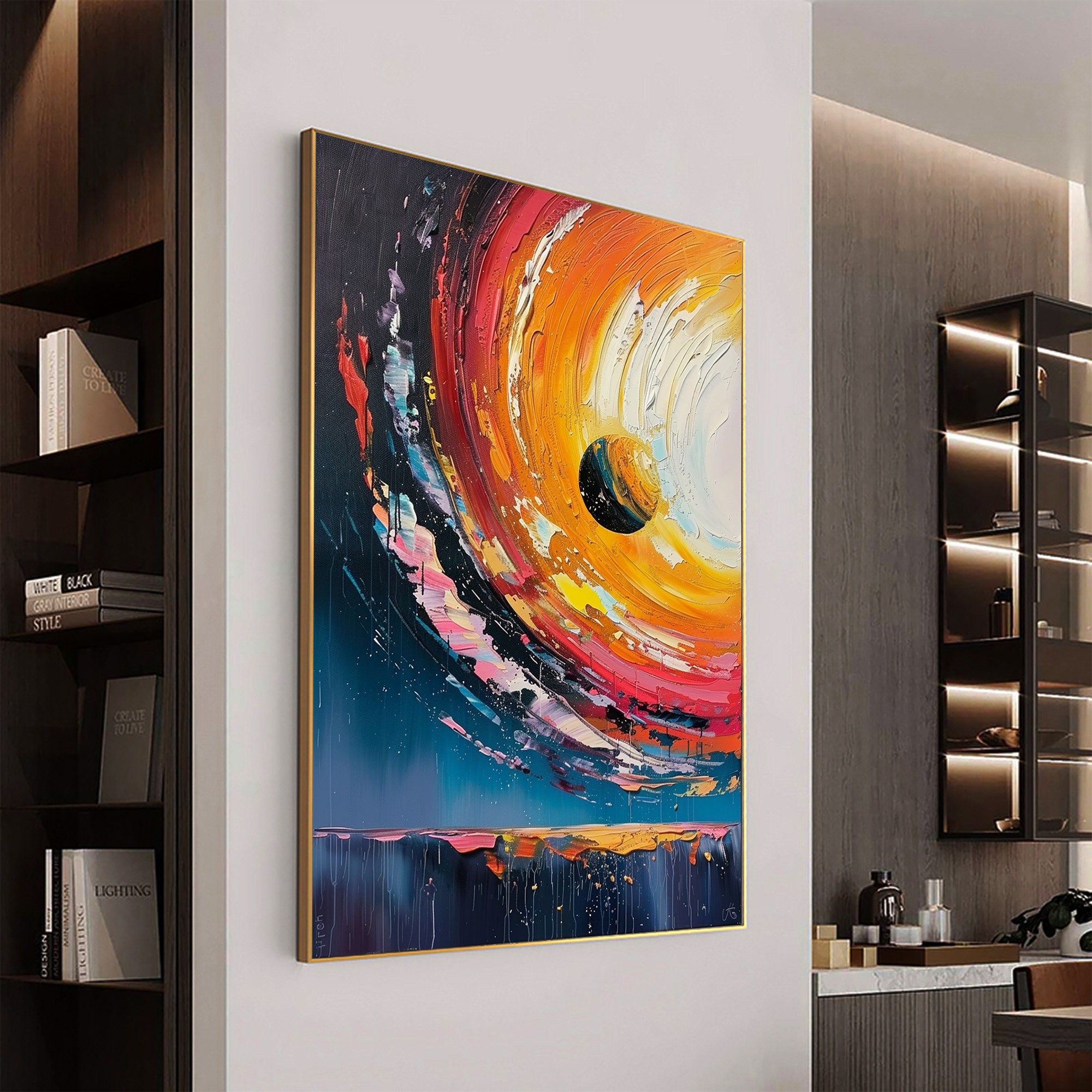キャンバスに描かれた大きなオリジナルの星空油絵、抽象的なカラフルな