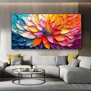 Original 3D Floral Oil Painting on Canvas, Large Abstract Colorful Flower Painting, Modern Impasto Textured Wall Art, Living Room Wall Decor