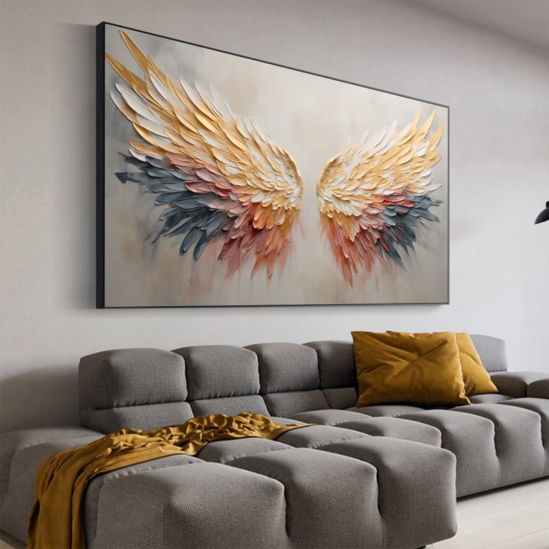 Abstract Angel Wing Oil Painting On Canvas, Large Wall Art, Original Colorful Wing Art Texture Wall Art Minimalist Living Room Decor Gift