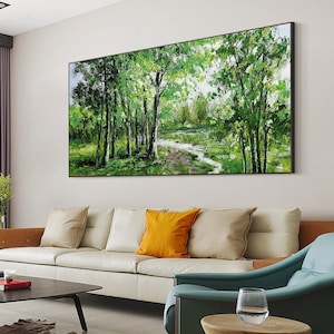Abstract Forest Oil Painting on Canvas, Large Wall Art, Original Green ...