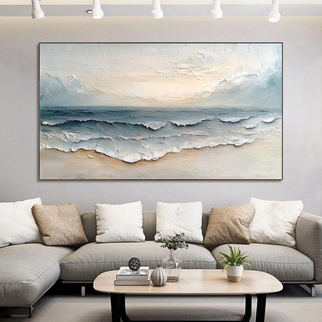 Abstract Ocean Oil Painting on Canvas, Large Wall Art, Original ...
