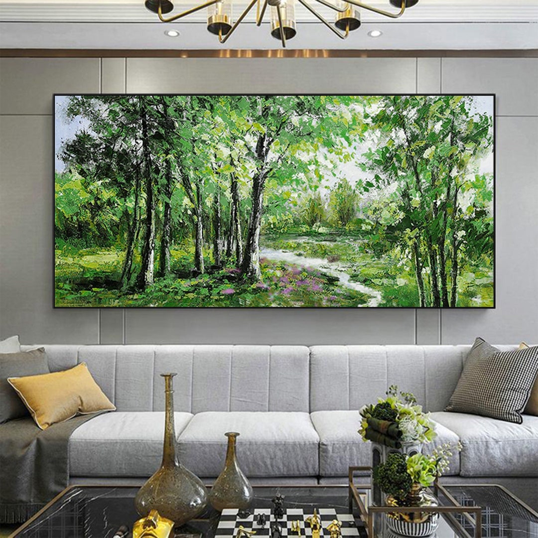 Abstract Forest Oil Painting on Canvas, Large Wall Art, Original Green ...
