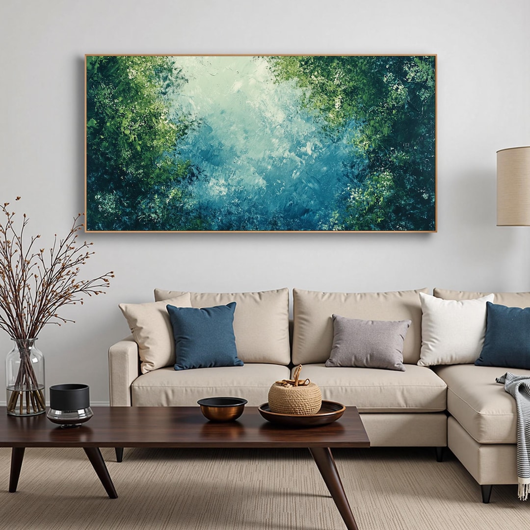 Original Green Forest Scenery Oil Painting on Canvas, Large Wall Art ...