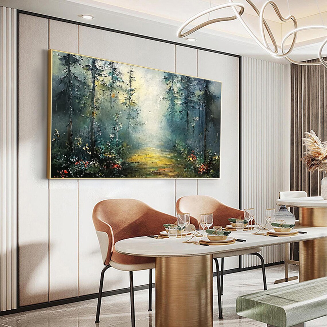 Abstract Green Forest Oil Painting on Canvas, Large Wall Art, Original ...