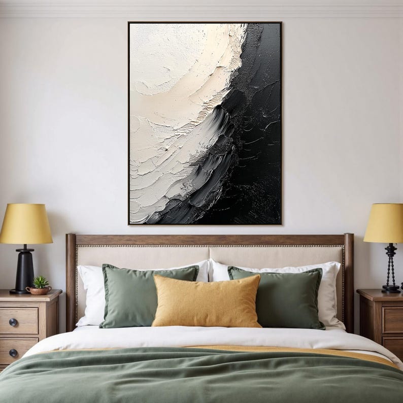Abstract Black White Oil Painting on Canvas Large Textured Wall Art ...
