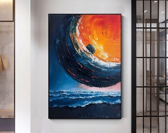 Original Colorful Starry Sky Oil Painting On Canvas, Abstract Night Scene Painting, Custom Painting, Large Wall Art, Living Room Home Decor