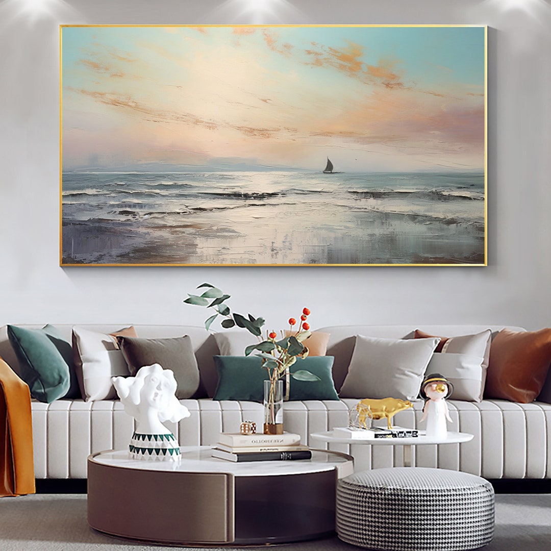 Abstract Nautical Graphics Abstract Nautical Oil Painting on Canvas, Large Wall Art, Original ...