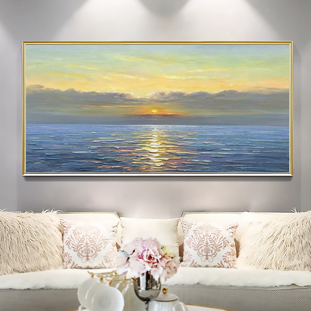 Abstract Sunrise Ocean Landscape Oil Painting on Canvas, Large Original ...
