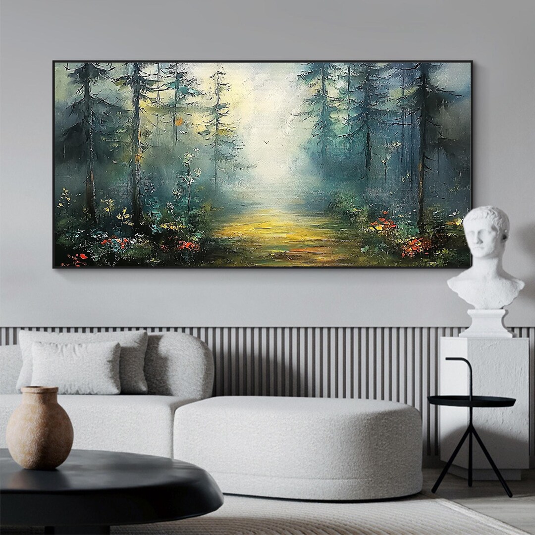 Abstract Green Forest Oil Painting on Canvas, Large Wall Art, Original ...