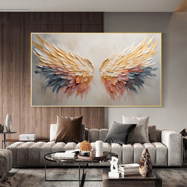 Abstract Angel Wing Oil Painting On Canvas, Large Wall Art, Original Colorful Wing Art Texture Wall Art Minimalist Living Room Decor Gift