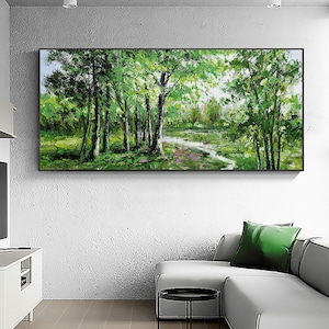 Abstract Forest Oil Painting on Canvas, Large Wall Art, Original Green ...