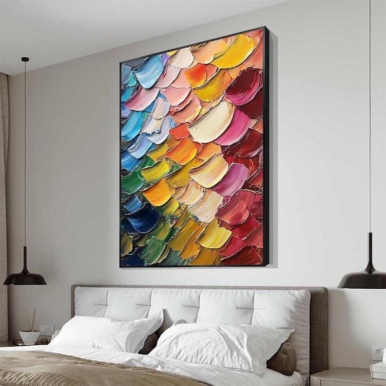 Large Abstract Texture Petal Oil Painting on Canvas, Colorful Boho Wall ...