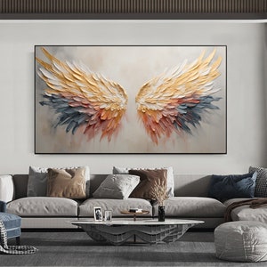 Abstract Angel Wing Oil Painting On Canvas, Large Wall Art, Original Colorful Wing Art Texture Wall Art Minimalist Living Room Decor Gift