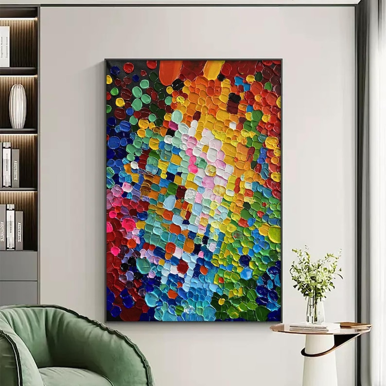 Hand-painted Color Block Oil Painting, Colorful Abstract Canvas Wall ...