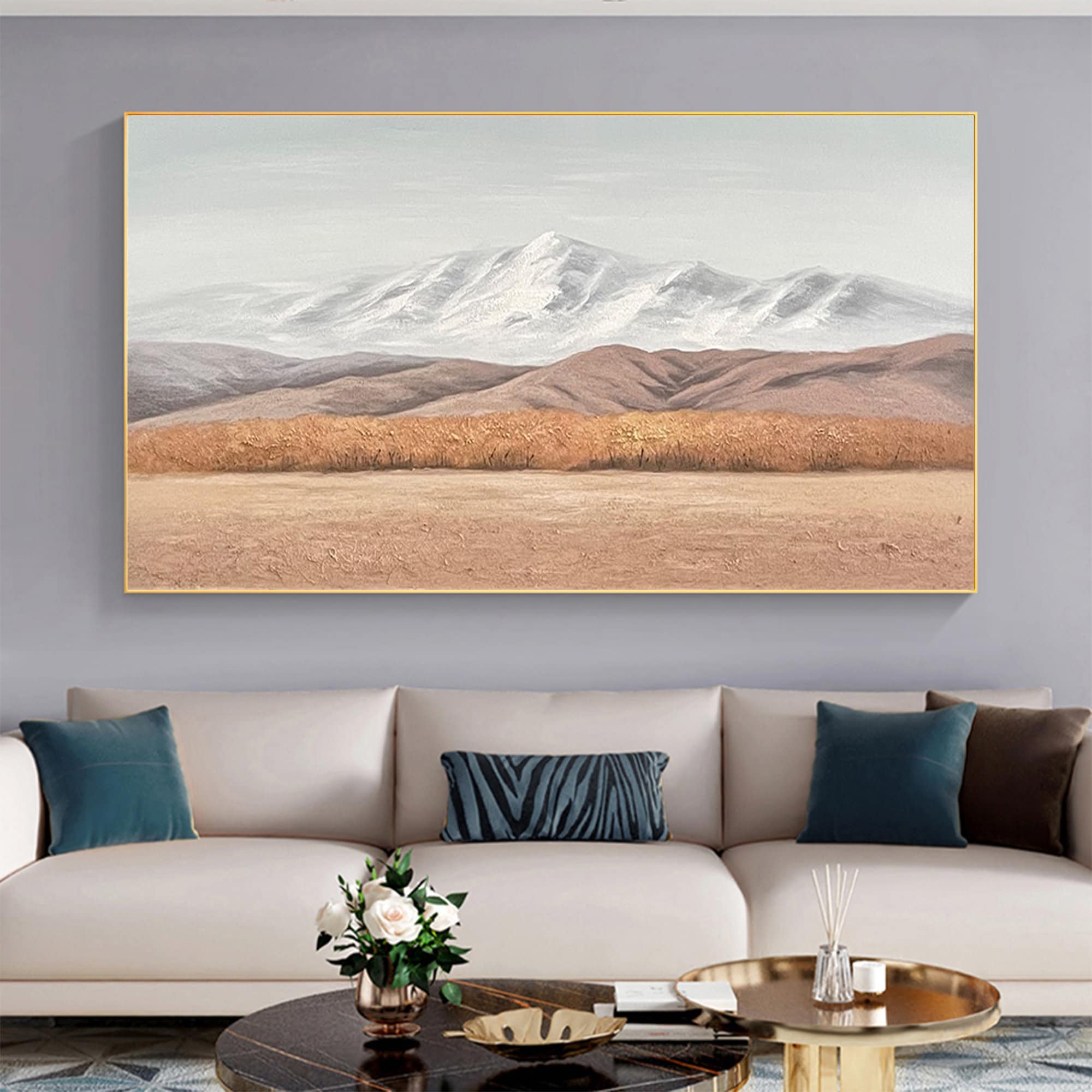 Minimalist Mountain Oil Painting on Canvas, Large Wall Art, Original ...