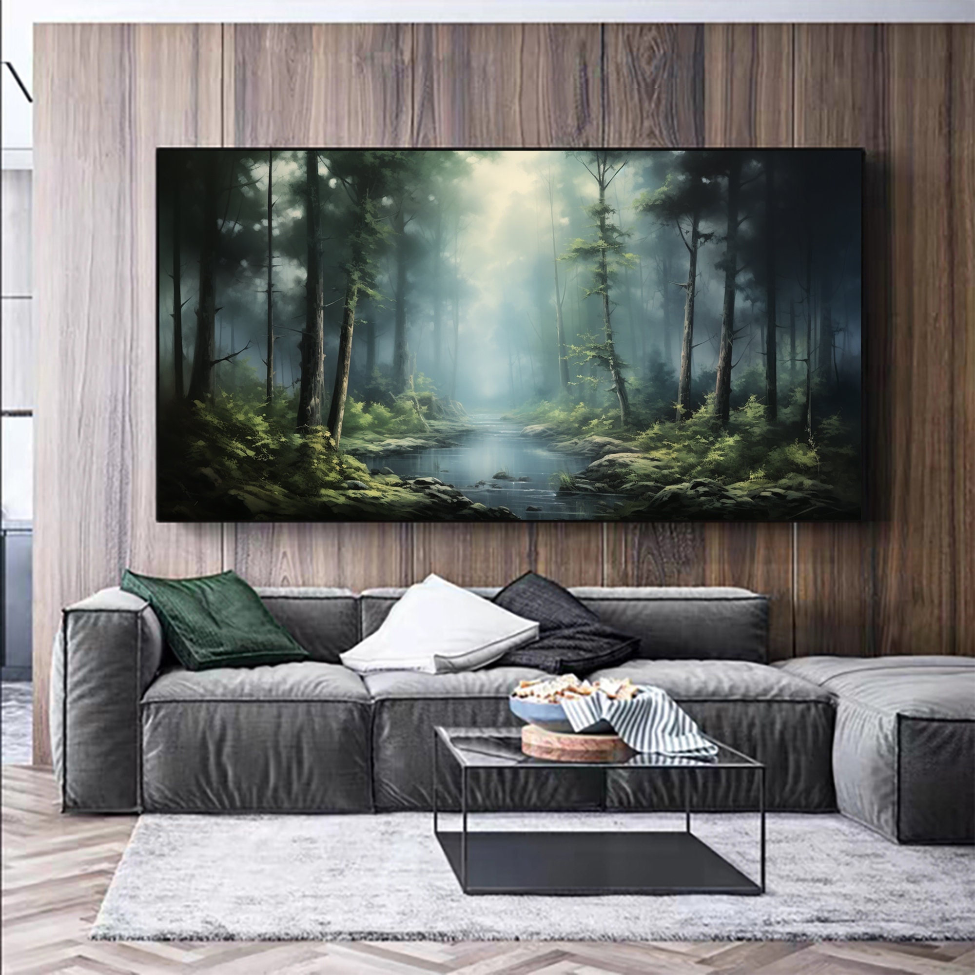 Large Abstract Forest Oil Painting on Canvas,green Tree Wall Art ...