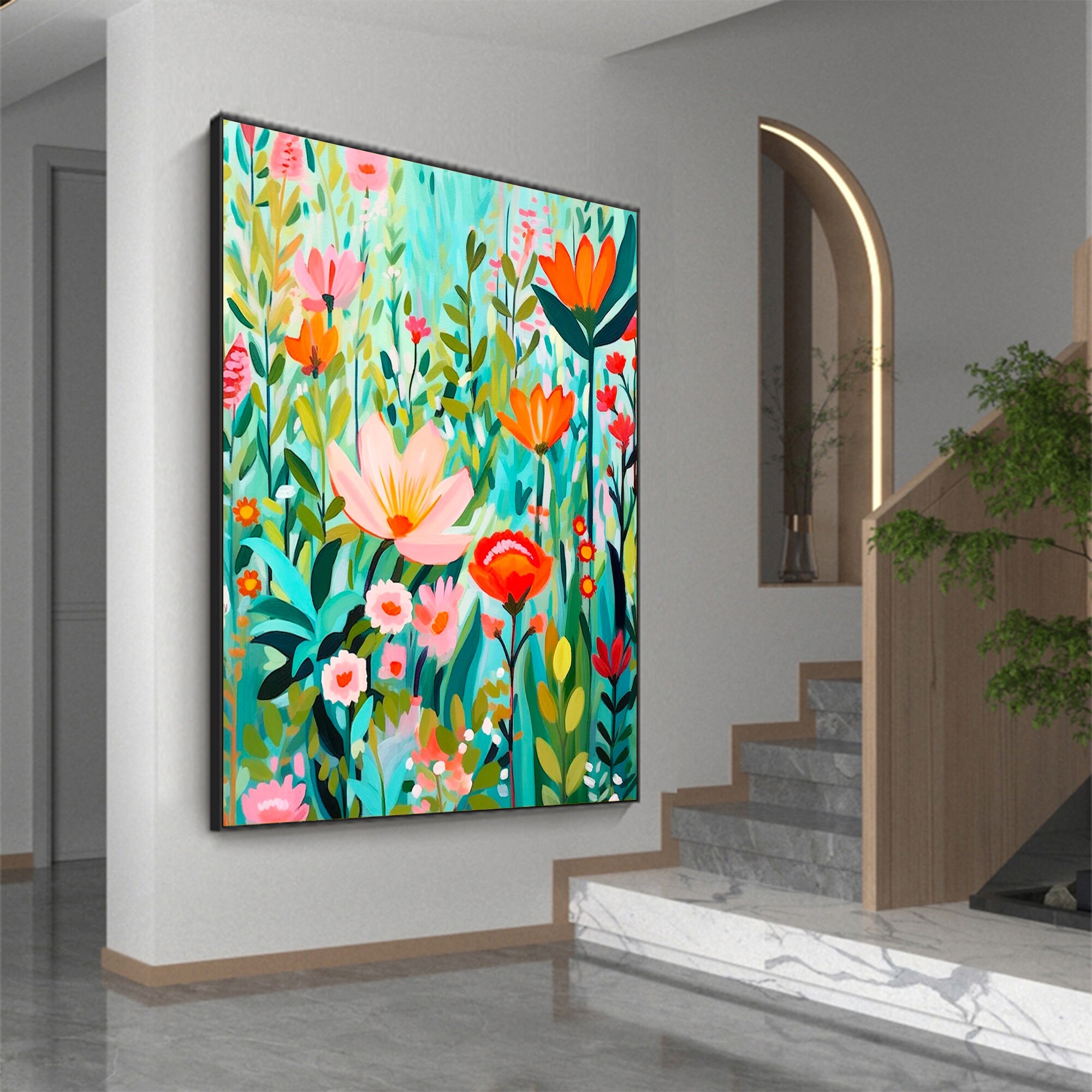 Abstract Colorful Flower Oil Painting on Canvas, Large Wall Art Custom ...