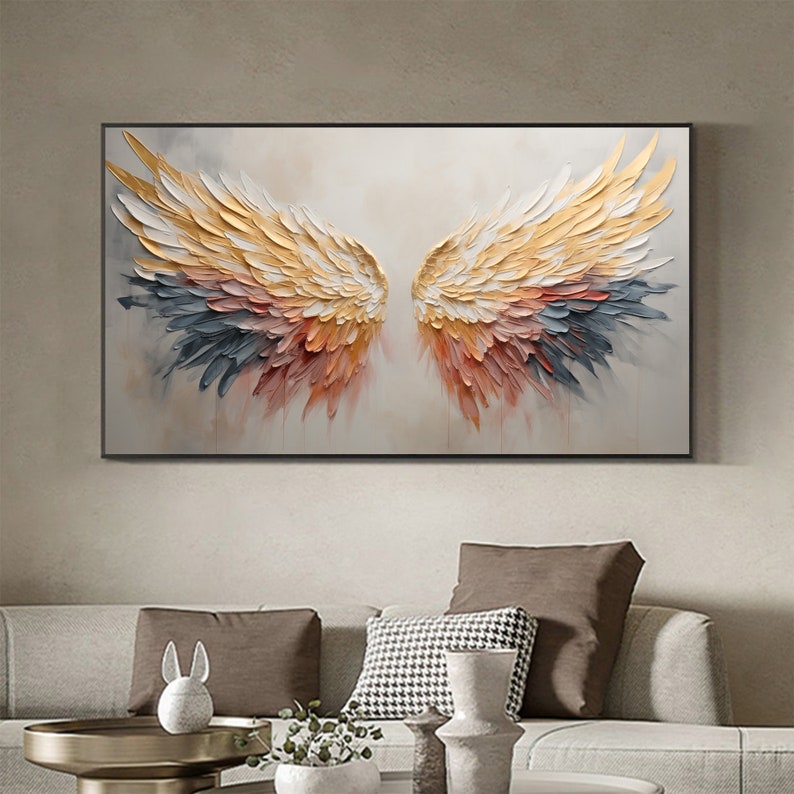 Abstract Angel Wing Oil Painting On Canvas, Large Wall Art, Original Colorful Wing Art Texture Wall Art Minimalist Living Room Decor Gift