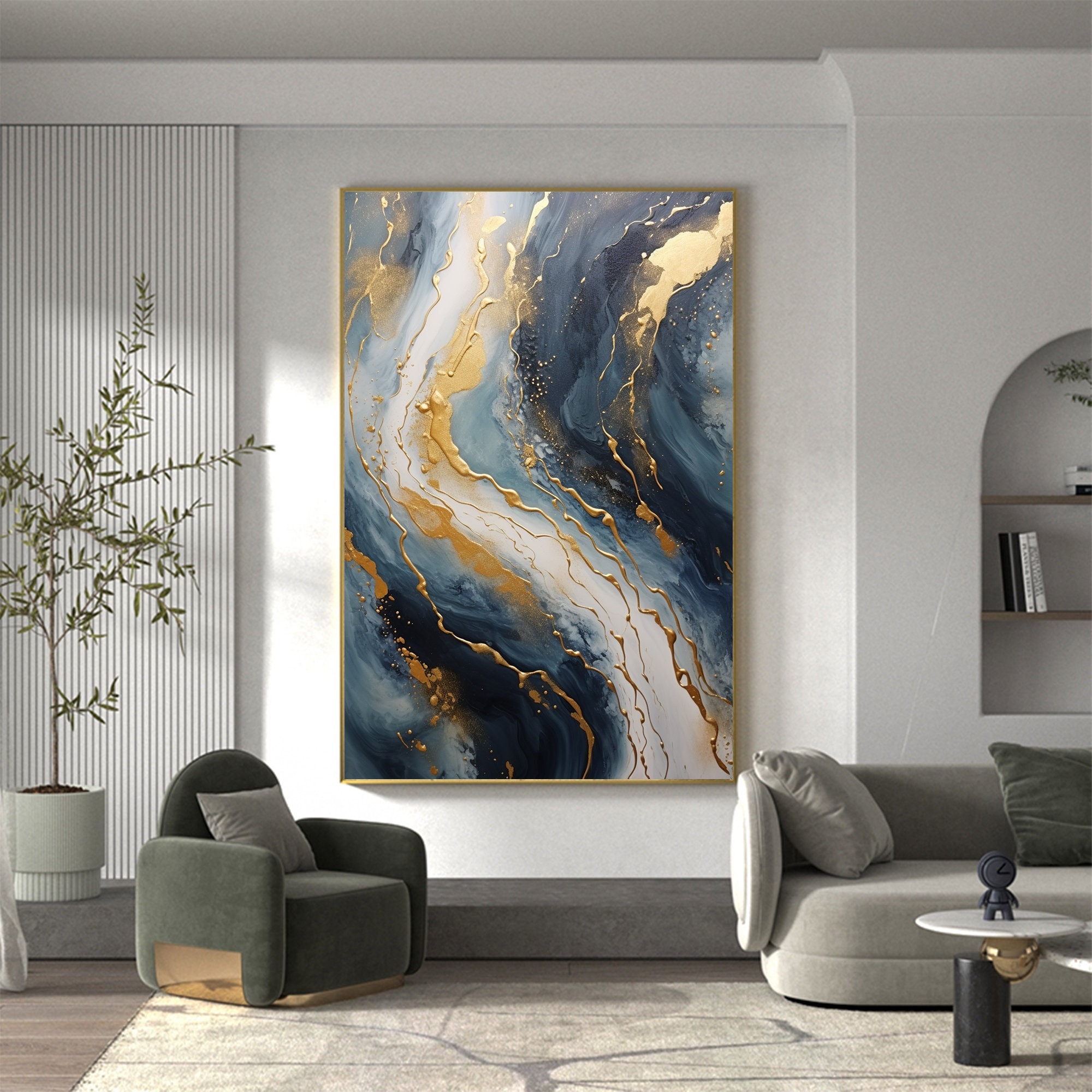 Abstract Gold Foil Texture Oil Painting on Canvas, Large Wall Art ...