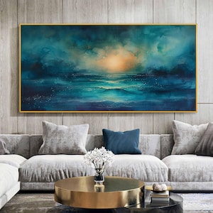 Abstract Ocean Seascape Oil Painting on Canvas, Large Textured Wall Art, Original Sunset Sea Painting Custom Modern  Living Room Home Decor