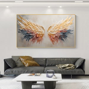 Abstract Angel Wing Oil Painting On Canvas, Large Wall Art, Original Colorful Wing Art Texture Wall Art Minimalist Living Room Decor Gift