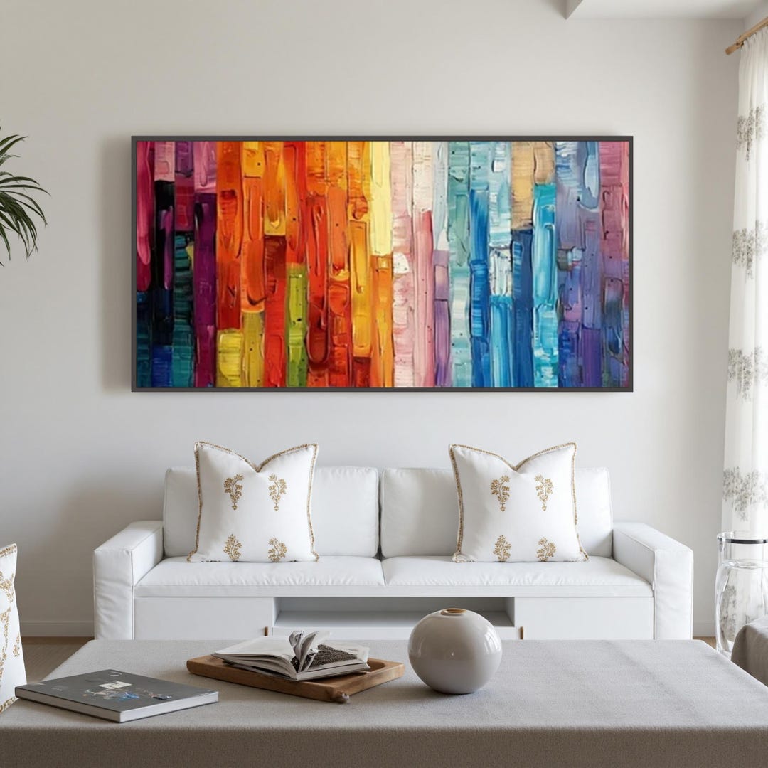 Large Colorful Abstract Oil Painting on Canvas, Textured Impasto Wall ...