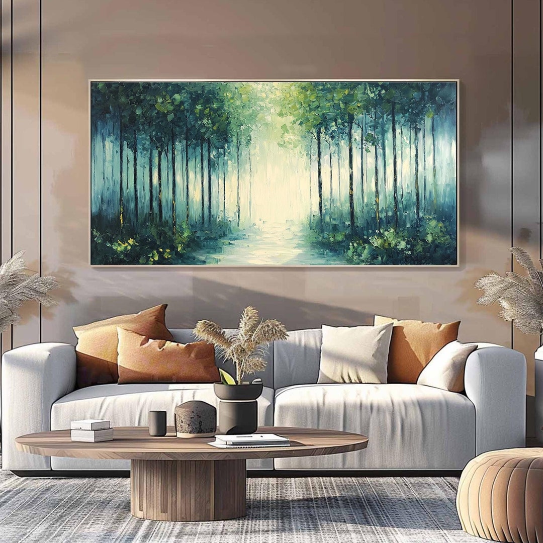 Large Abstract Green Forest Oil Painting on Canvas, Custom Texture Tree ...