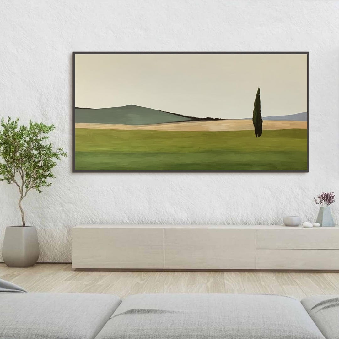 Large Original Landscape Oil Painting on Canvas, Abstract Green Hills ...