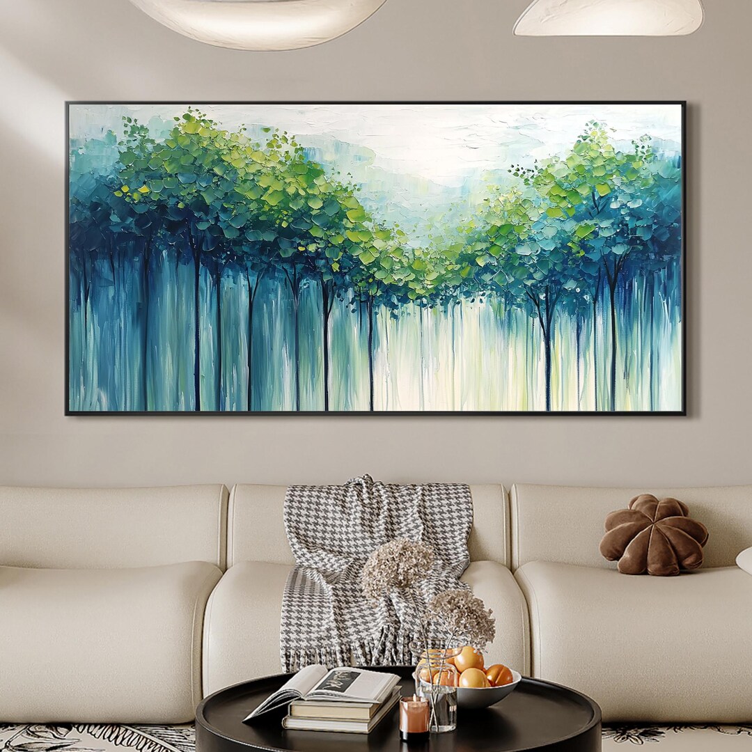 Abstract Green Forest Oil Painting on Canvas, Large Texture Wall Art ...