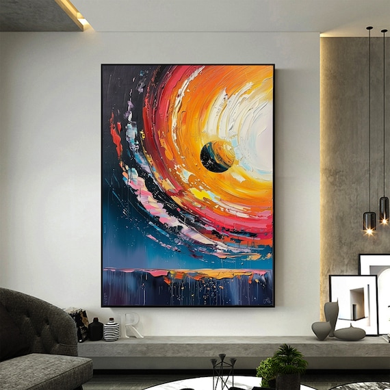 キャンバスに描かれた大きなオリジナルの星空油絵、抽象的なカラフルな