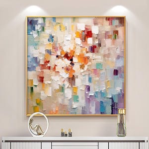 Dipinto ad olio astratto con blocchi colorati su tela, grande opera d'arte murale, dipinto minimalista originale, decorazione da parete moderna per il soggiorno.